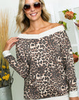 e Luna French Terry Solid Cheetah Mix V-Neck Top