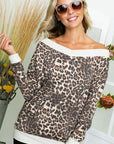 e Luna French Terry Solid Cheetah Mix V-Neck Top