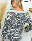 e Luna Terry Solid Cheetah Mix V-Neck Top PLUS