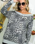 e Luna Terry Solid Cheetah Mix V-Neck Top PLUS