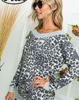 e Luna Terry Solid Cheetah Mix V-Neck Top PLUS