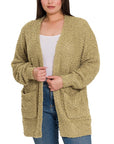 Zenana Plus Puff Sleeve Popcorn Cardigan - Online Only