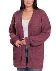 Zenana Plus Puff Sleeve Popcorn Cardigan - Online Only