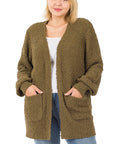 Zenana Plus Puff Sleeve Popcorn Cardigan - Online Only