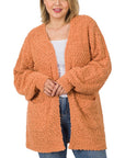 Zenana Plus Puff Sleeve Popcorn Cardigan - Online Only