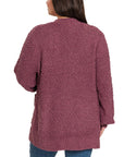 Zenana Plus Puff Sleeve Popcorn Cardigan - Online Only