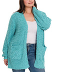 Zenana Plus Puff Sleeve Popcorn Cardigan - Online Only