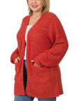 Zenana Plus Puff Sleeve Popcorn Cardigan - Online Only