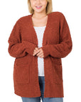 Zenana Plus Puff Sleeve Popcorn Cardigan - Online Only