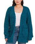 Zenana Plus Puff Sleeve Popcorn Cardigan - Online Only