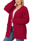 Zenana Plus Puff Sleeve Popcorn Cardigan - Online Only