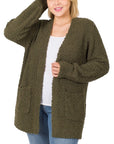 Zenana Plus Puff Sleeve Popcorn Cardigan - Online Only