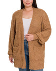 Zenana Plus Puff Sleeve Popcorn Cardigan - Online Only