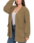 Zenana Plus Puff Sleeve Popcorn Cardigan - Online Only