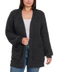 Zenana Plus Puff Sleeve Popcorn Cardigan - Online Only