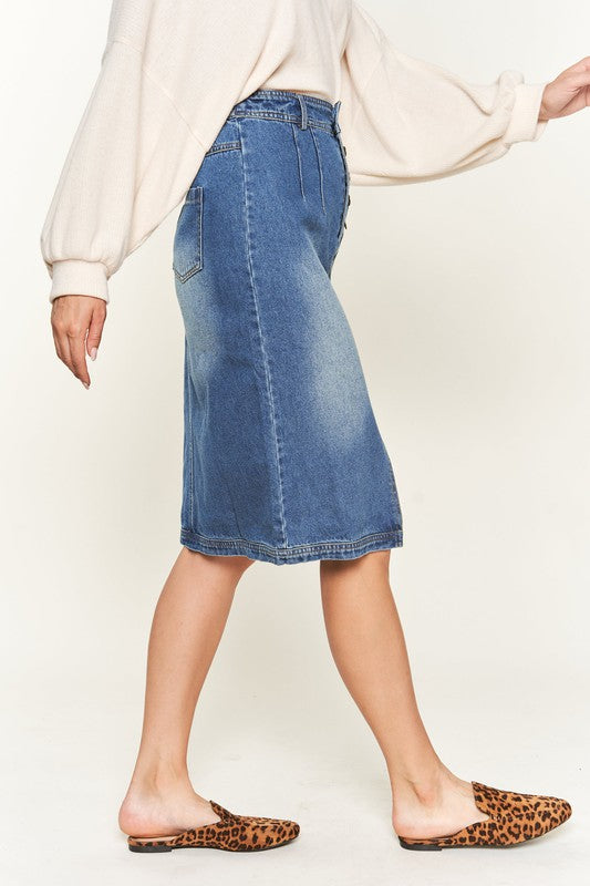 Jade By Jane Denim Button Down Front Midi Skirt