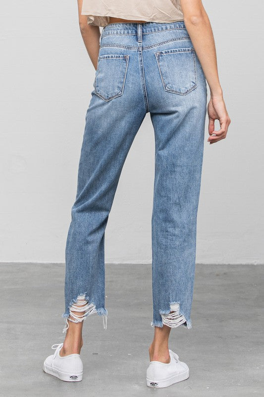 Insane Gene High Waist Heavy Distressed Girlfriend Jeans