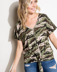 e Luna Camo V-Neck Button Down Top