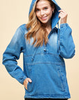 Denim Hoodie with Half Zip - Online Only