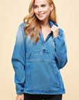 Denim Hoodie with Half Zip - Online Only