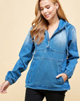 Denim Hoodie with Half Zip - Online Only