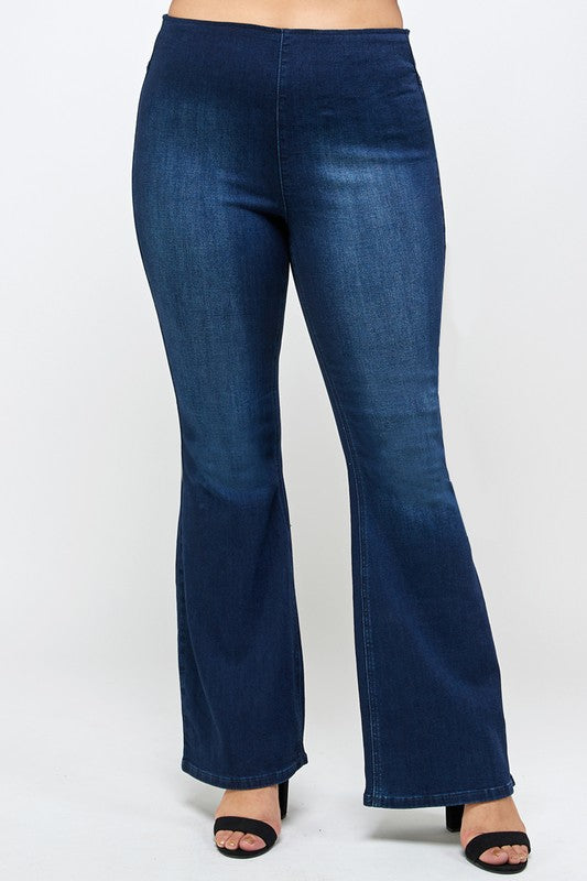 Denim Lab USA Plus Size Mid Rise Banded Wide Flare Jeans