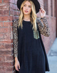 Animal Print Sleeve A-Line Dress