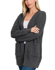 Zenana Low Gauge Waffle Open Cardigan Sweater