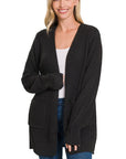 Zenana Low Gauge Waffle Open Cardigan Sweater