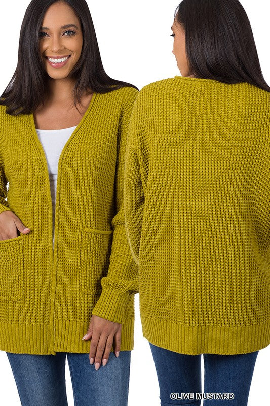 Zenana Low Gauge Waffle Open Cardigan Sweater