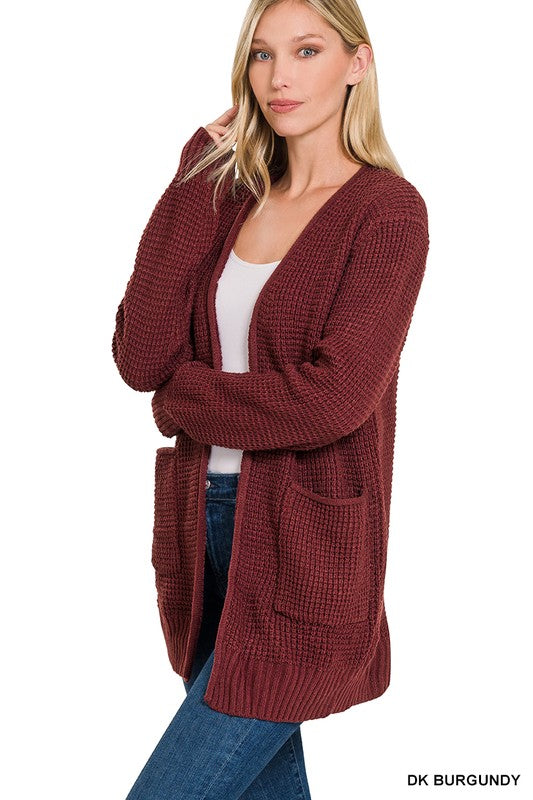 Zenana Low Gauge Waffle Open Cardigan Sweater