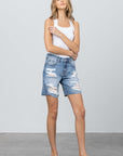 Denim Lab USA Ripped Raw Hem Bermuda Denim Shorts