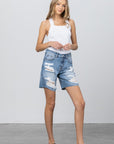 Denim Lab USA Ripped Raw Hem Bermuda Denim Shorts