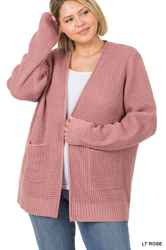 Zenana PLUS Low Gauge Waffle Open Cardigan Sweater