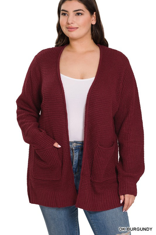 Zenana PLUS Low Gauge Waffle Open Cardigan Sweater