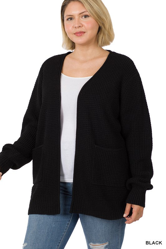 Zenana PLUS Low Gauge Waffle Open Cardigan Sweater