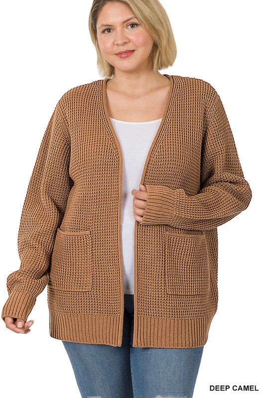 Zenana PLUS Low Gauge Waffle Open Cardigan Sweater