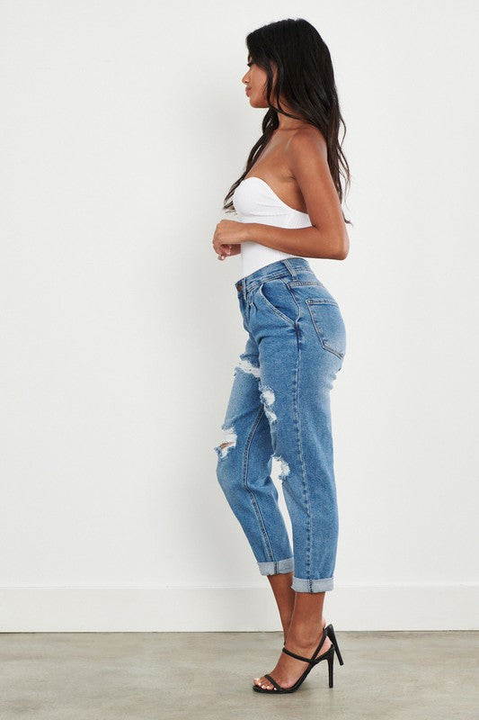 High Waisted Boyfriend Jeans - Online Only