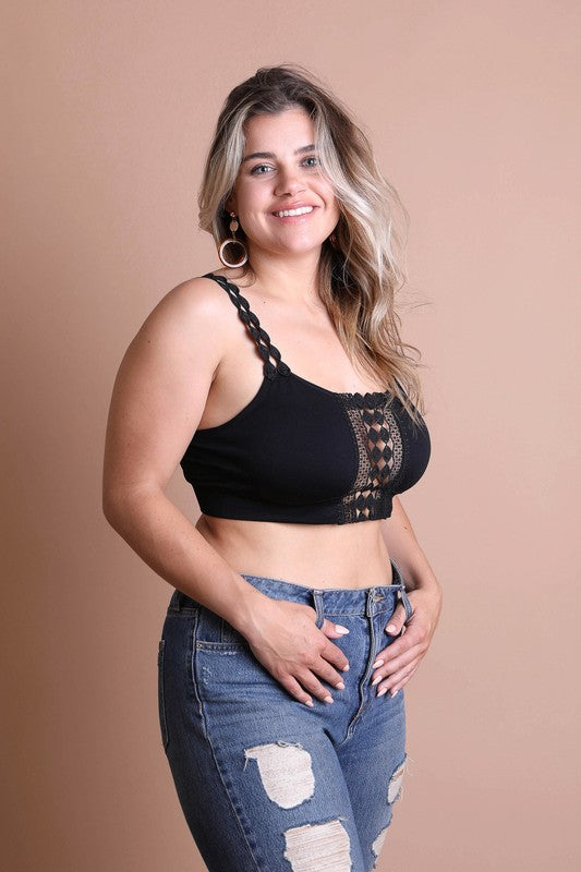 Leto Accessories Boho Eye Lace Applique Bralette Plus Size