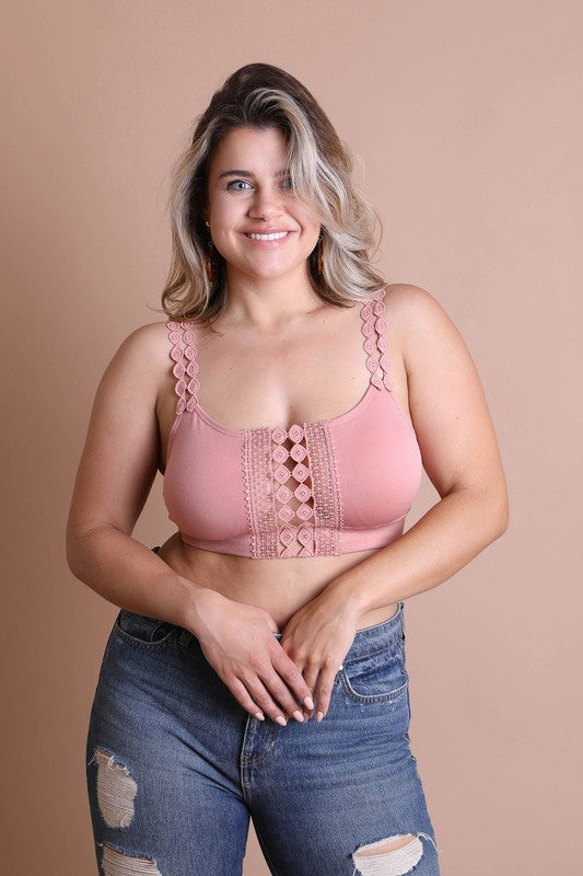 Leto Accessories Boho Eye Lace Applique Bralette Plus Size