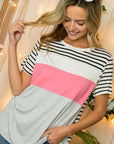 e Luna Striped Solid Color Blocked Top