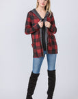 Plus Plaid Checker Print Cardigan with Hoodie