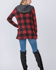 Plus Plaid Checker Print Cardigan with Hoodie