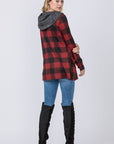 Plus Plaid Checker Print Cardigan with Hoodie