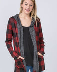 Plus Buffalo Plaid Hooded Cardigan