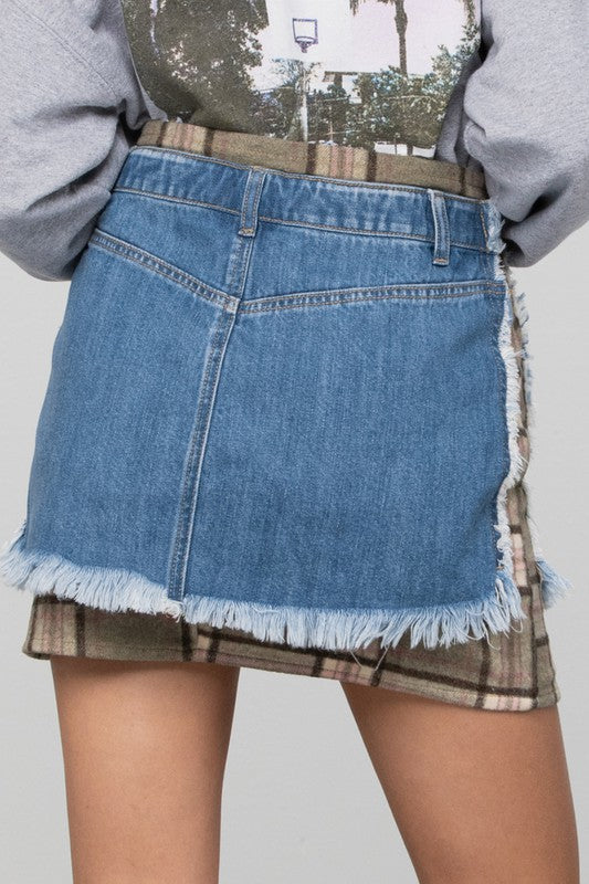 Insane Gene Plaid Checker Denim Mini Skirt