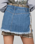 Insane Gene Plaid Checker Denim Mini Skirt