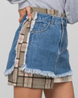 Insane Gene Plaid Checker Denim Mini Skirt