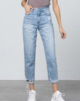 Denim Lab USA High Waist Ripped Hem Tapered Jeans