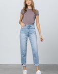 Denim Lab USA High Waist Ripped Hem Tapered Jeans